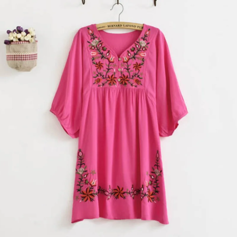 Flowers Embroidered women Blouse Maternity Dresses Casual dress Cotton Vestidos Maternidade  pregnancy clothing Summer APPAREL