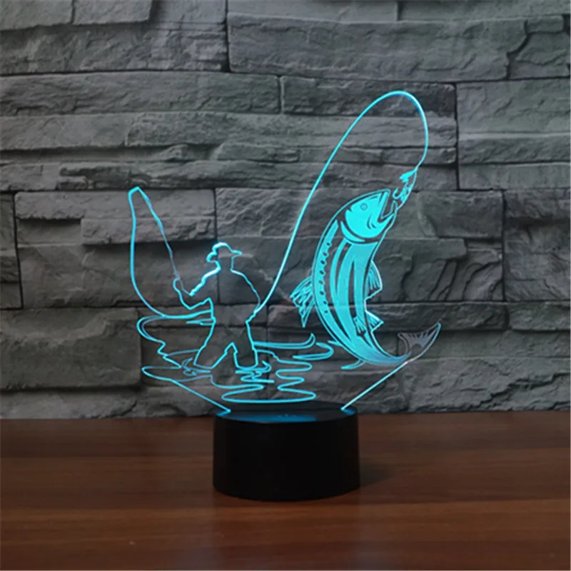 

2018 New style fishing seven color 3D Night lamp LED acrylic visual lamp creative touch illusion lamp best gift for the child