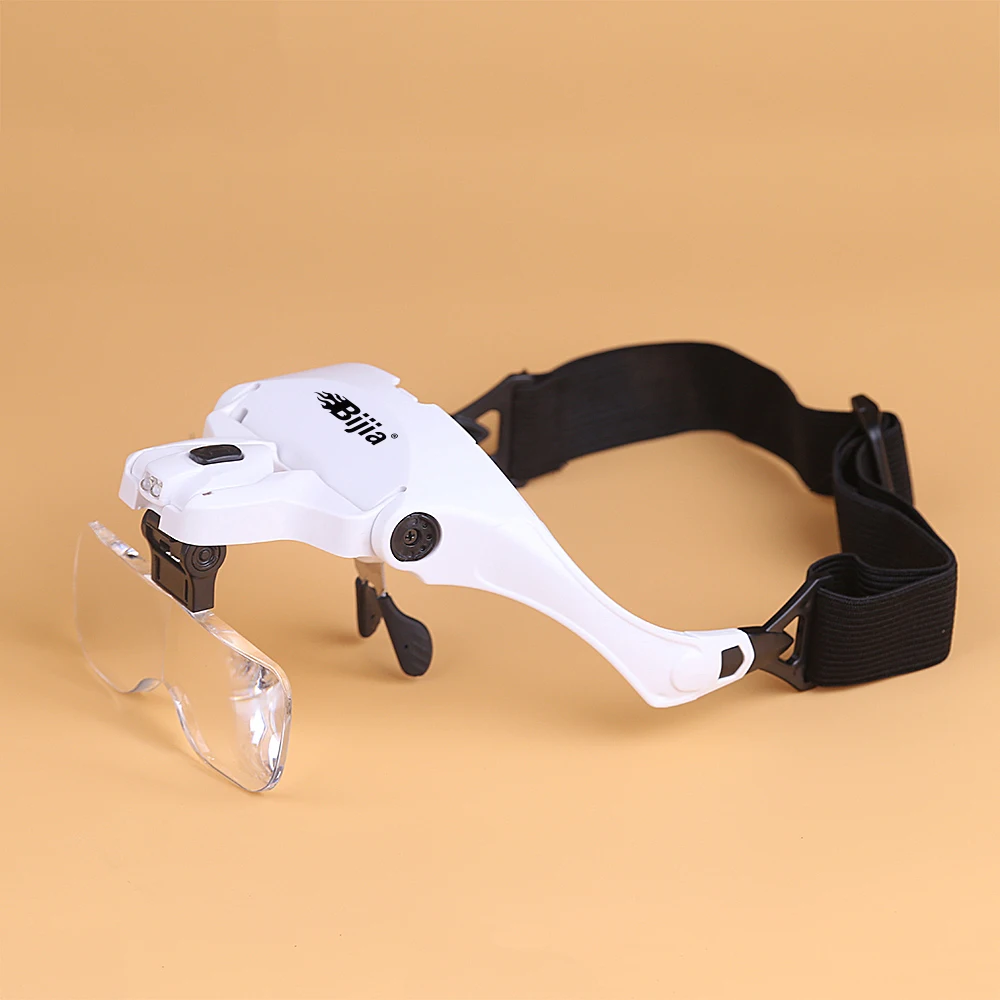 BIJIA 1.0X 1.5X .2.0X 2.5X 3.5X Eyelash Magnifying Glass Interchangeable 5 Pcs Lenses Headband 2 LED Head Magnifier