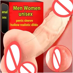 Super Realistic Soft Hollow Dildo Vagina Pocket Pussy Penis Sleeve Cock Extender Gay Masturbator Unisex Sex Toy For Men Women