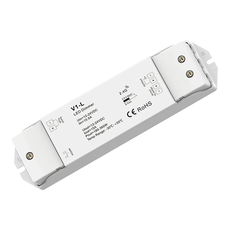 LED Strip Dimmer 12V 24V 15A PWM Wireless RF Switch ON OFF with 2.4G 1 Channel Dim Remote for 5050 3528 Single Color LED String