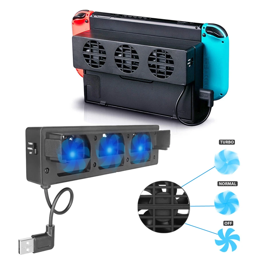 3 ventole di raffreddamento USB esterne per ventole per Docking Station nintendo Switch con controllo della velocità regolabile per Dock originale NS