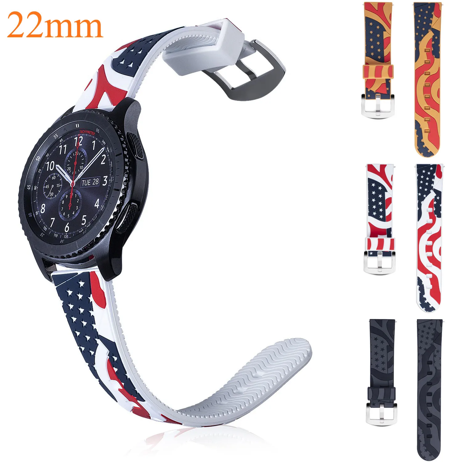 22mm American Flag USA Flag Silicone Strap for Samsung Gear S3 Band for Xiaomi Huami Amazfit Pace Stratos 2 Amazfit 2 Strap