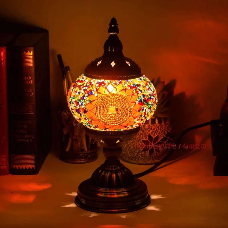 Mediterranean Style Art Deco Turkish Mosaic Table Lamp Handcrafted Mosaic Glass Romantic Bed Light