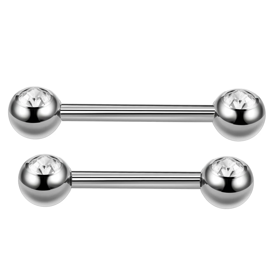 2Pcs ASTM F136 Titanium Piercing Nipple Ring 14G Internally Thread Crystal Tongue Barbell Rings Helix Ear Piercing Sexy Jewelry image 3
