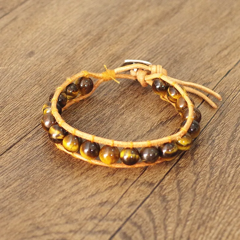 Natural Stone Tiger Eye Beads Leather Wrap Bracelet & Bangle Women Men Fashion Jewelry Boho Yoga Chakra Charm Bracelet Gift