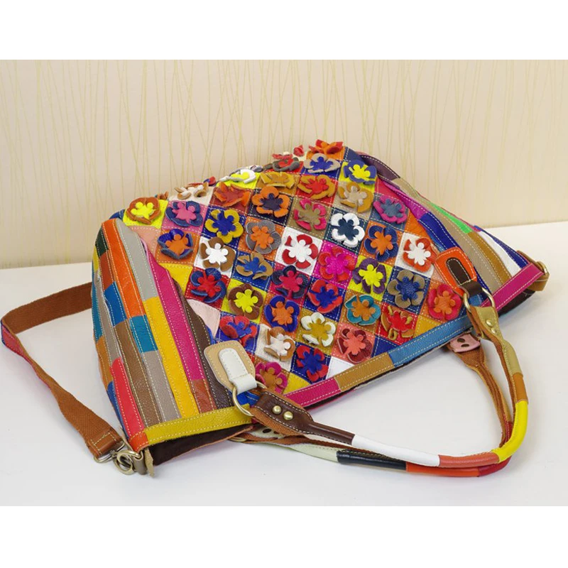 IPinee حقائب كتف نسائية ملونة مزخرفة يدويًا من الجلد الطبيعي حقائب يد غير رسمية 2016 حقيبة من جلد البقر #3