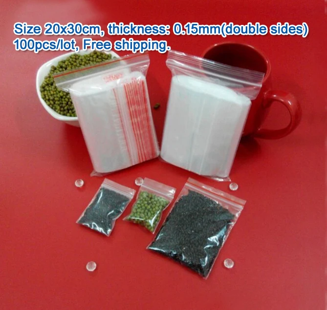 

100pcs double sizes thickness 0.15mm Transparent PE Zip Lock jewelry Packaging bags, 20*30cm clear plastic bags for gift storage