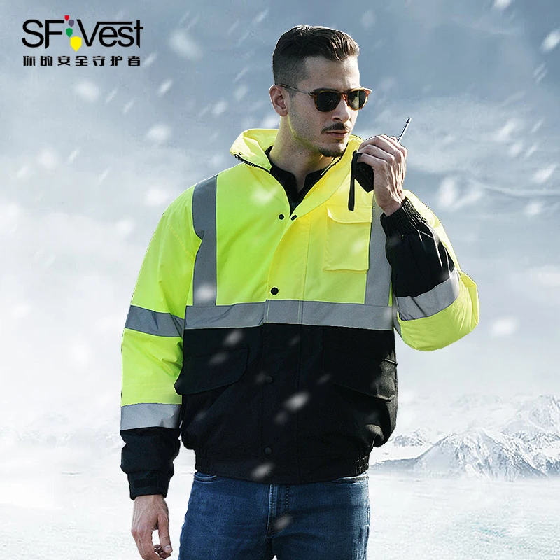 High Visibility Winter Waterproof Safety Bomber Jacket  Reflective Safety Parka Workwear