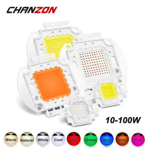 CHANZON 1pc 고전력 LED 칩 10W 20W 30W 50W 100W 따뜻한 자연 차가운 흰색 빨간색 녹색 파란색 노란색 RGB 440NM 660NM 전체 스펙트럼
