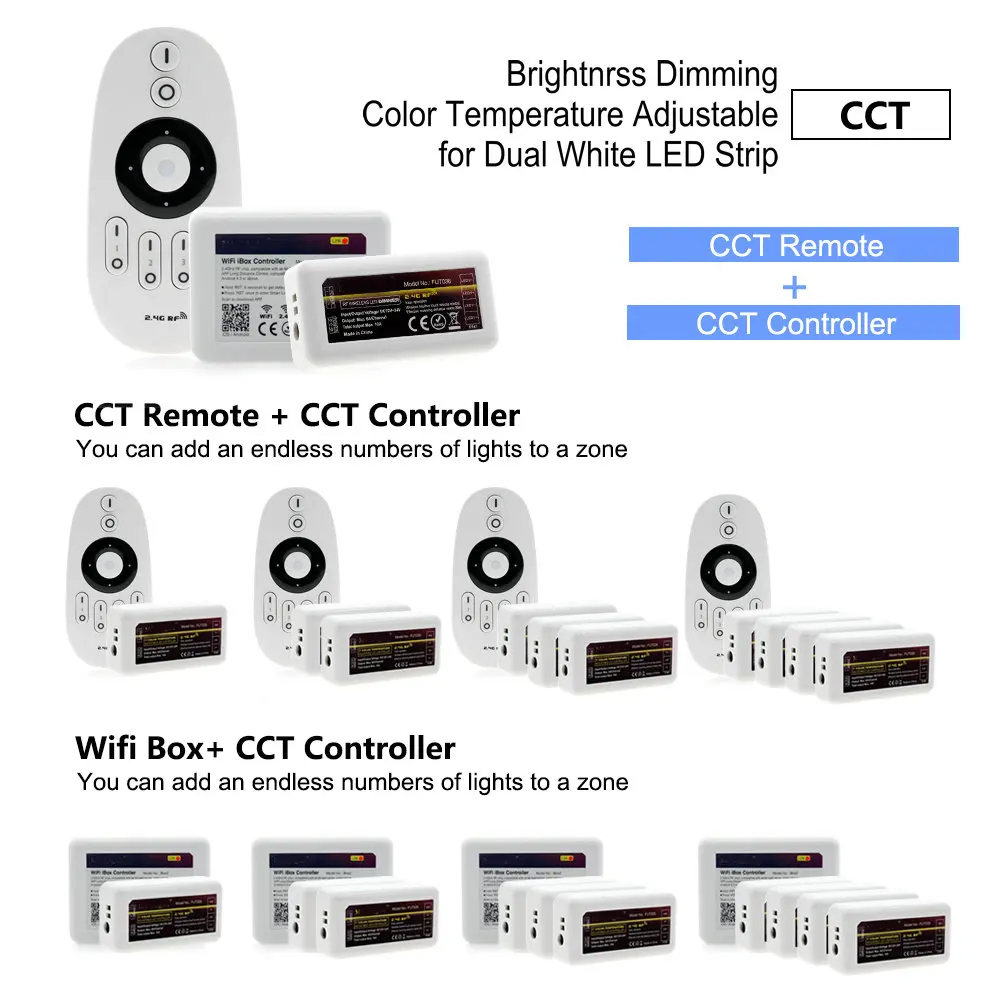 Controlador de Faixa LED Inteligente, Controle Remoto, WiFi, Controle APP, Cores Completas, RGB, Dual, Branco, 2.4G, RF