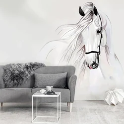 Custom Photo Mural Wallpaper For Bedroom Walls 3D Hand Painted White Horse Abstract Art Wall Painting Living Room Decoration