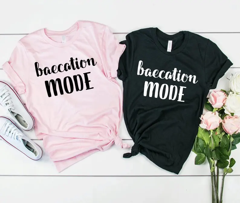 

Skuggnas New Arrival Baecation Mode T-Shirt Couples Matching Shirt Honeymoon Gift Vacation T Shirt Wedding Gifts Couple's tshirt