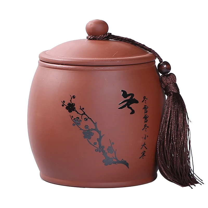 Chinese Retro Style Tea Storage Box Tea Cans Purple Clay Candy Jar Tin Food Container High Capacity Kitchen Spices Storage Box