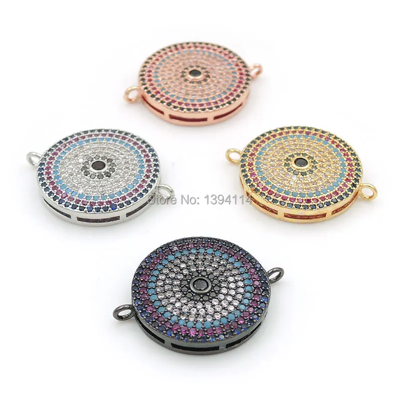 23*18*3mm Micro Pave CZ Of Mixing Colors Round Pattern Connector Fit For Women As DIY Bracelets Accessory