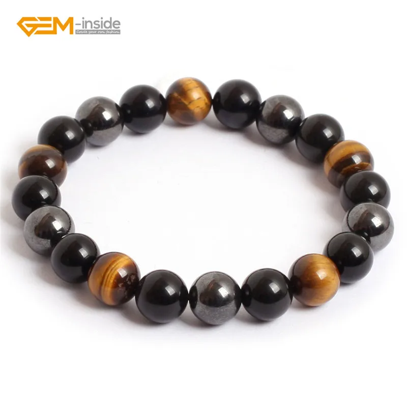 Tiger Eye & Hematite & Black Obsidian Natural Stone Bracelet Energy Jewelry Bracelets For Men Wholesale