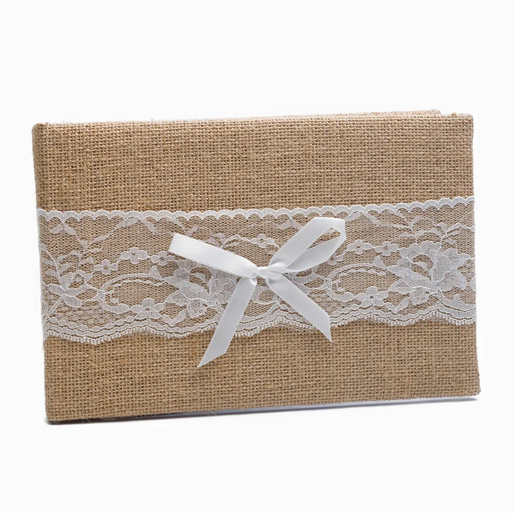 Wedding Guest Book & Pen Set, Burlap & Lace, Rustic Decoration (Burlap & Lace, Guest Book & Pen Set)