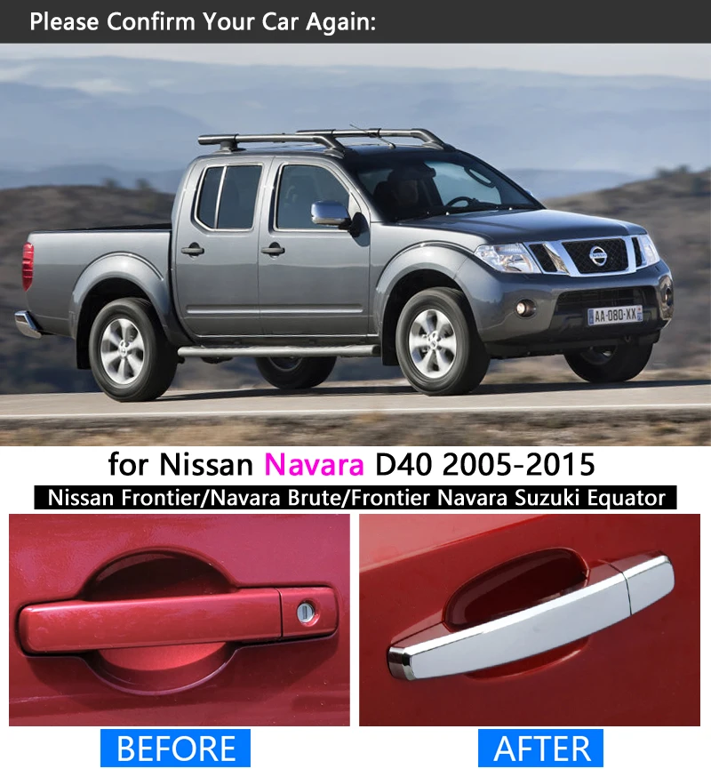 for Nissan NAVARA D40 2005 - 2015 Chrome Handle Cover Trim for Suzuki Equator Frontier Brute 2007 2010 Accessories Car Styling