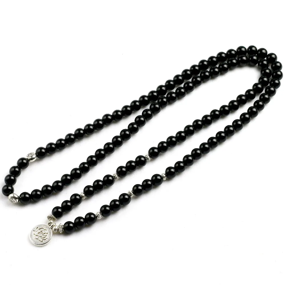 Natural Black Onyx Mala 108 Beads Bracelet Necklace Women Men Tree Life Om Charm Stone Powerful protection Yoga Jewelry