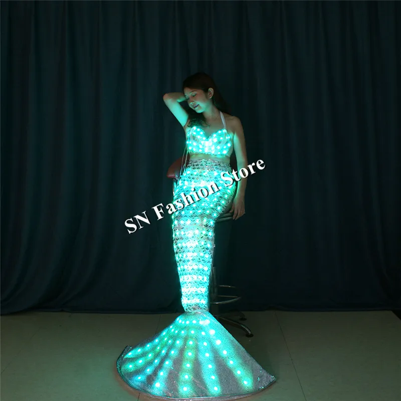 TC189-1 Programmable full color led costumes ballroom dance luminous light cosplay dj Mermaid dress women wears skirt bar cloth