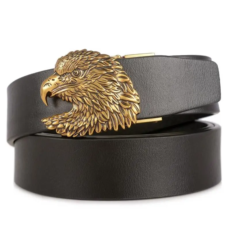 BOKADIAO Men Genuine Leather Belt Metal Eagle Automatic Buckle Black Cowskin Waistband Luxury Brand Designer Belts for Men Strap