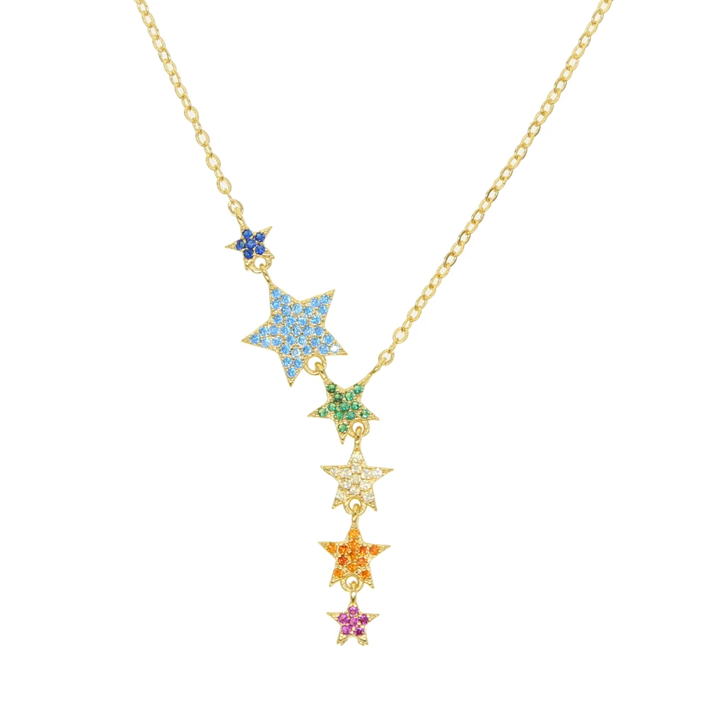 2024 Women Fashion Party Jewelry Micro Pave Colorful Cz Rainbow Star Link Chain Sexy Multi Layer Choker Y Charm Weomen Necklaces