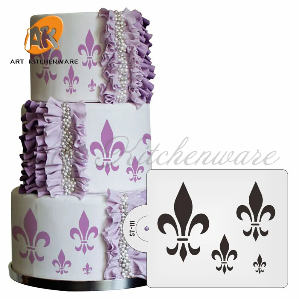 Fleur de Lis Cake Stencil Fondant Plastic Stencils for Painting Cake Decoration Cupcake Stencil Template Cake Decorating Tools