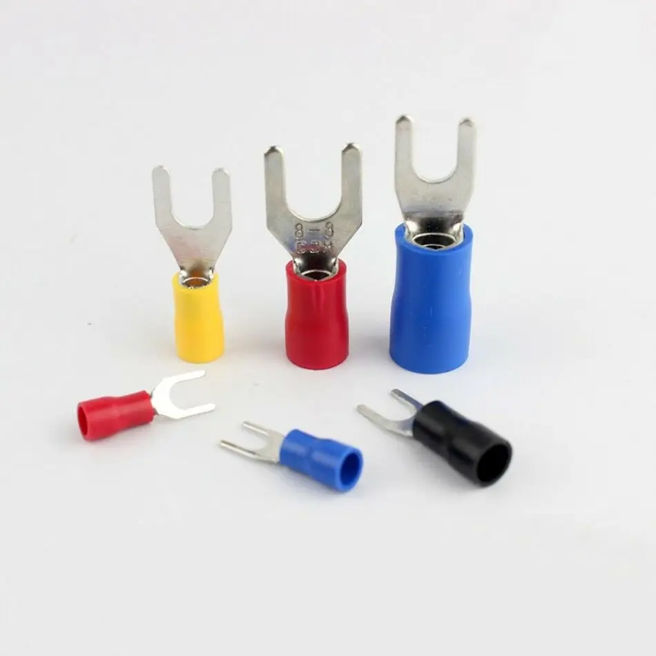 50Pcs SV Furcate Cable Wire CrimpTerminals Insulated Fork Cable Wire Terminal Connector Assortment Kit Electrical Crimp Terminal