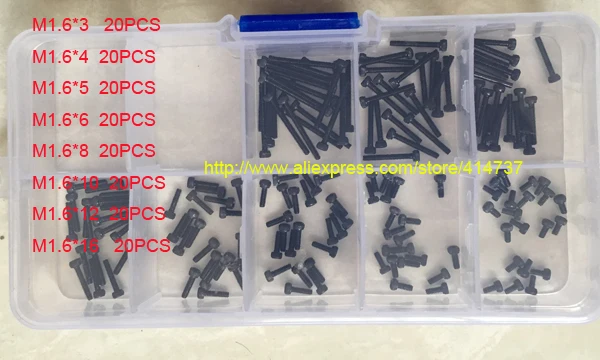 160PCS DIN912 M1.6 Hex socket head cap screw kit set  grad12.9 m1.6 x3/4/5/6/8/10/12/14/16.