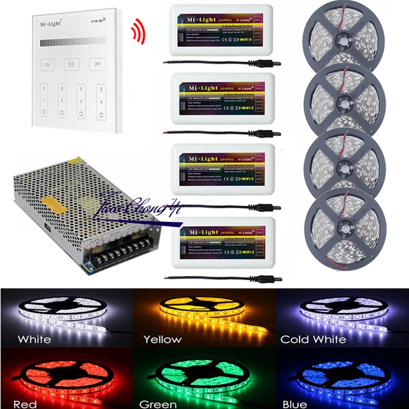 

5~20m 5050 Single Color Led Strip+2.4G T1 Wall Mount Led Touch Panel AC90-240V+Mi.light Led Dimmer Controller+12V Led Adapter