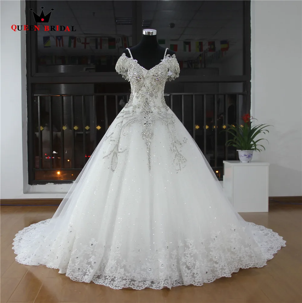 Heavy Beading Bridal Gown Long Train 2024 robe de mariee Custom Made Lace Tulle Stone Crystal Wedding Dresses WA47