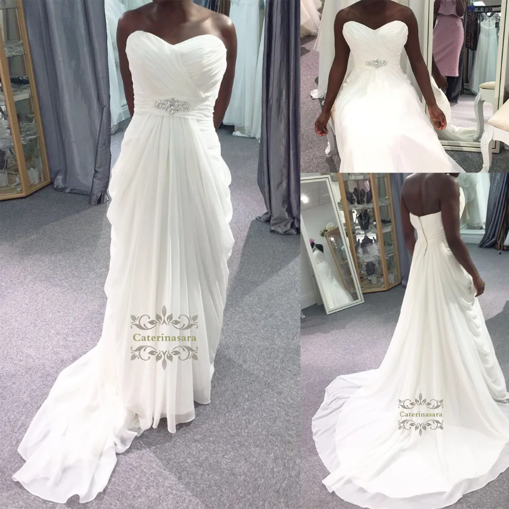 Brilliant 2019 Chiffon Wedding Dress Women Girl Bride Gown Bridal Party Sweetheart with Crystals and Beads Waist Princess Design