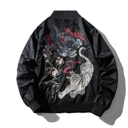 Embroidery Mens Bomber Jacket Dragon Tiger Autumn Winter Pilot Jacket Men Hip Hop Japanese Baseball Youth Jacket Streetwear Male