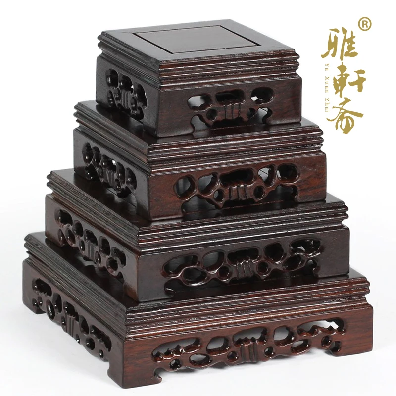 Ya Zhai mahogany carving jade seal wood ornaments Affirmative stone base black rosewood wood block