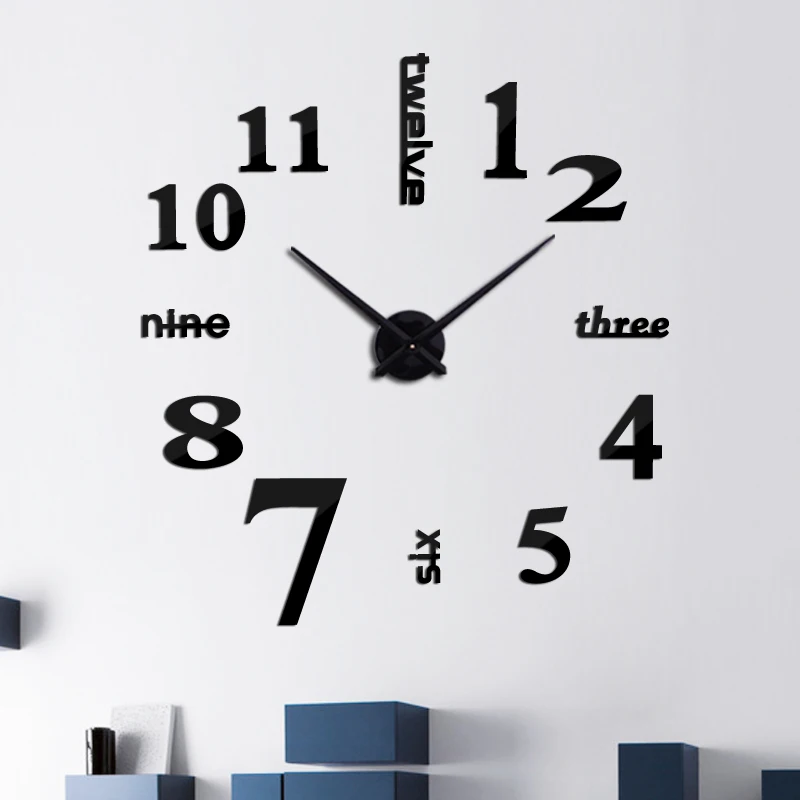 OHO brand acrylic mirror wall clock 3d big quartz watch horloge murale modern clocks living room home decoration stickers