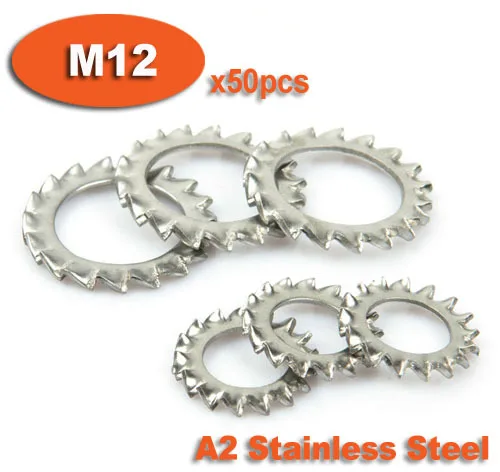 

50pcs DIN6798A M12 A2 Stainless Steel External Serrated Lock Washers Washer