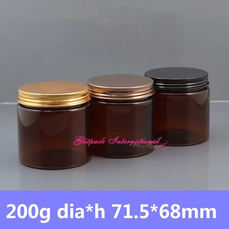 

30pcs/lot Amber colored 200g skin care jar w/ Aluminum Black,Bronze Lid 200ml packaging jar,containers wholesale 7oz lotion jars