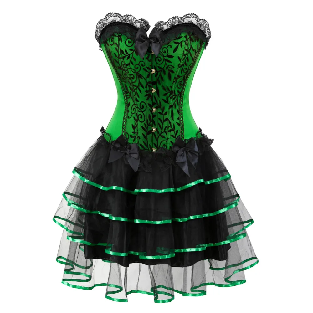 Sapubonva victorian corset dresses halloween costumes corsets bustier dress with skirt set mini tutu skirt corselet overbust 6xl