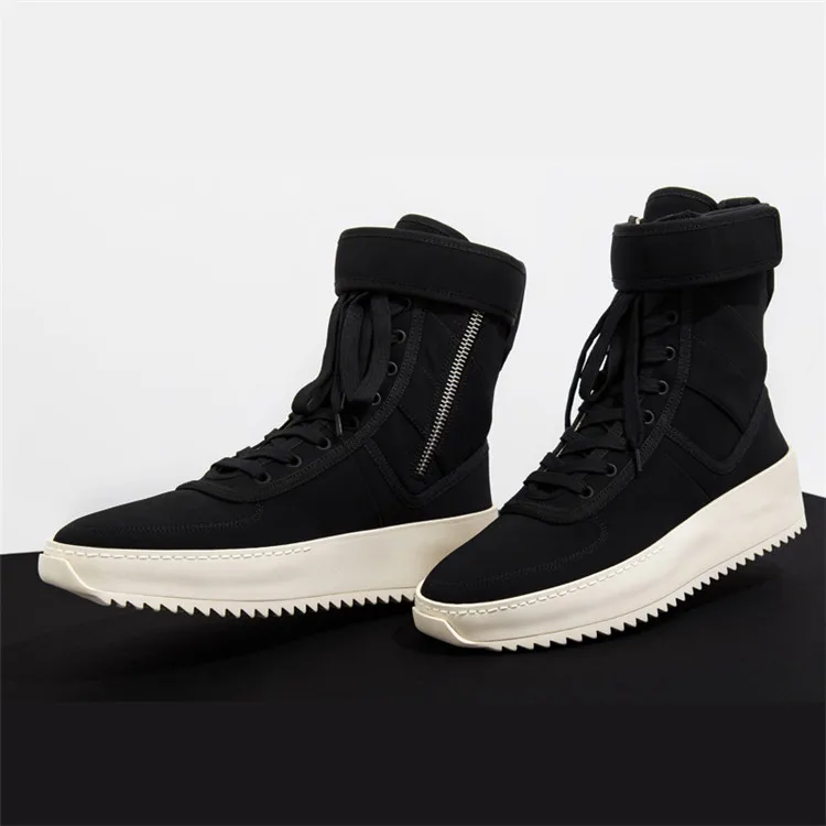 Chaussure Homme Superstar Runway High Top Sneakers Military Shoes Men Platform Ankle Boots Black Thick Bottom Rubber Flat Botas