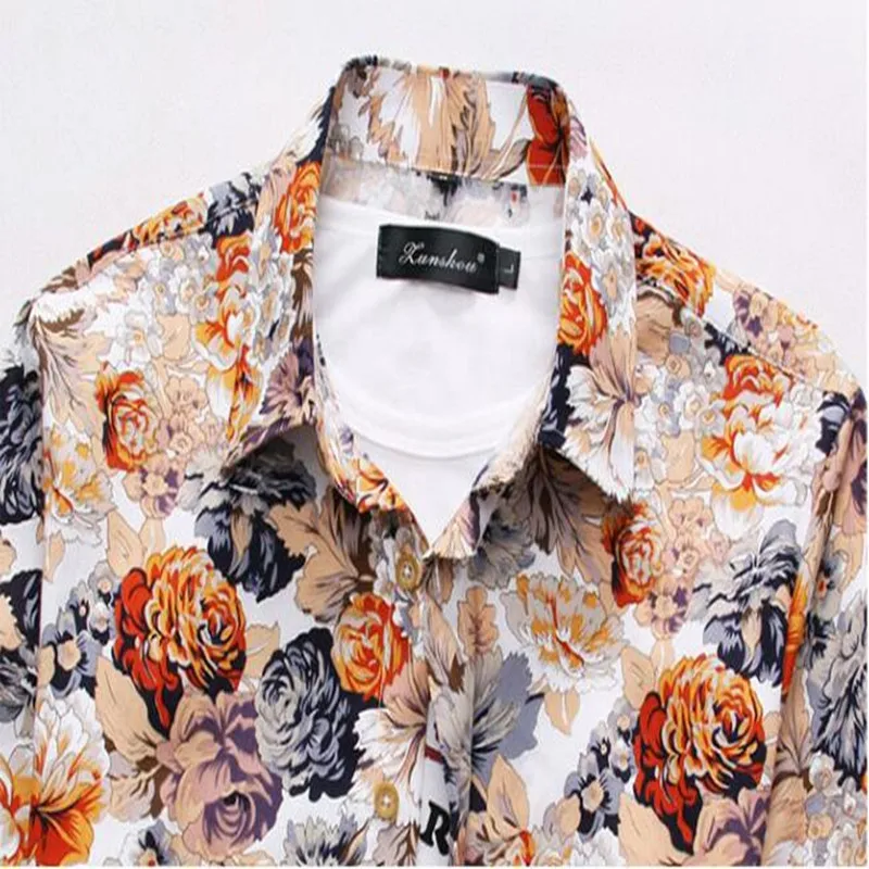 2023 100% Algodão Impressão Floral Homens Camisas de Manga Longa Mens Camisa Casual Magro Homens Flor Impressão Camisas de Vestido camisa masculina