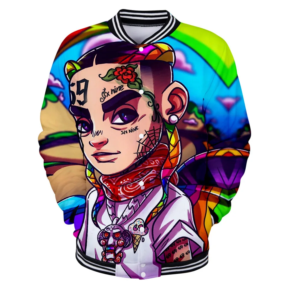 Rapper Tekashi 69 6ix9ine 3D Baseball Uniform Jacket Coat Men Women Harajuku Sweatshirts Winter Fashion Hip Hop Anime Hoodie