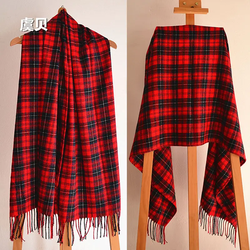 High quality spring autumn winter blanket red plaid scarf unisex acrylic scarves women\'s warm tassels shawls wrap christmas gift