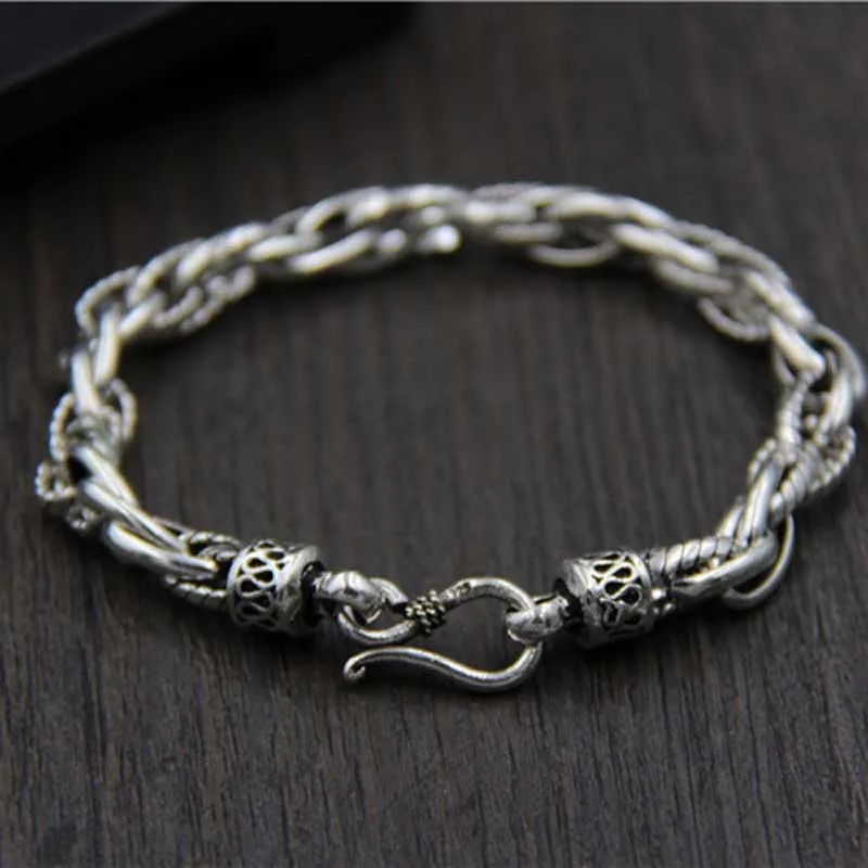 Genuine 925 Sterling Silver Unisex Chain-Link Bracelets Trendy Jewelry for Women Men Punk Solid Silver Bracelet Twist Link Chain