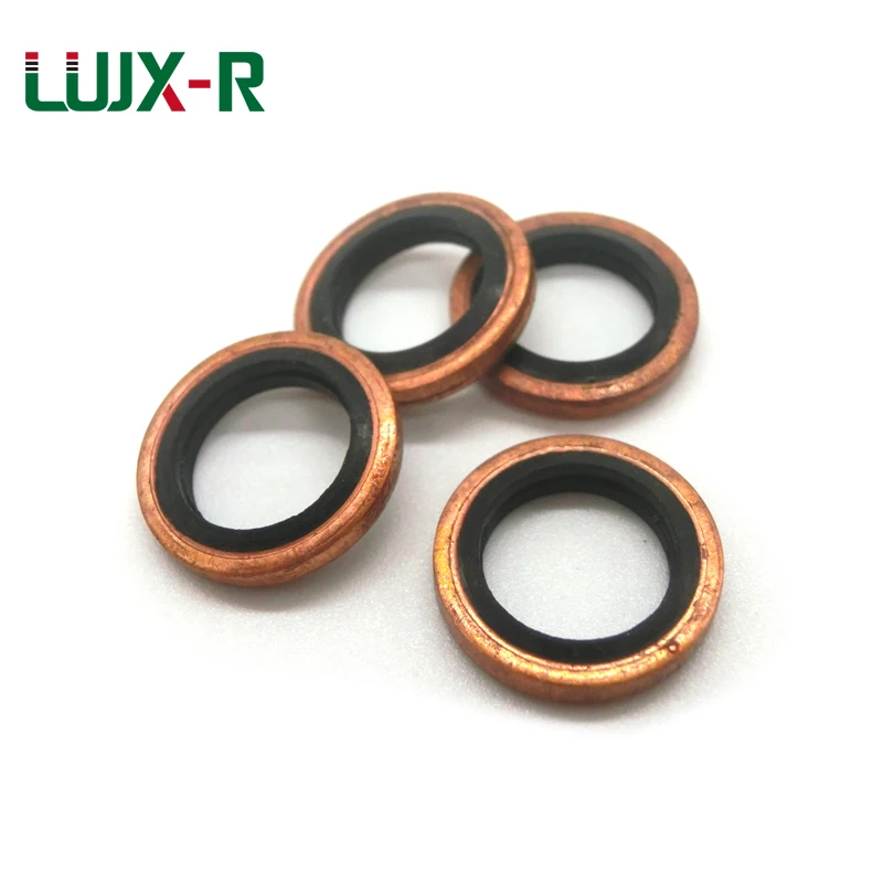 LUJX-R Bonded Washer Nitrile Rubber Gasket Metal Red Cooper Seal Ring Metric M6/8/10/12/14/18/20/22-60 Oil Drain Plug Washers