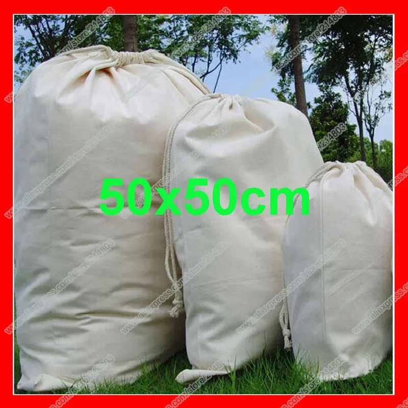 

100 Pieces Wholesale 100% Natural Cotton String Drawstring Bag Large 50x50cm