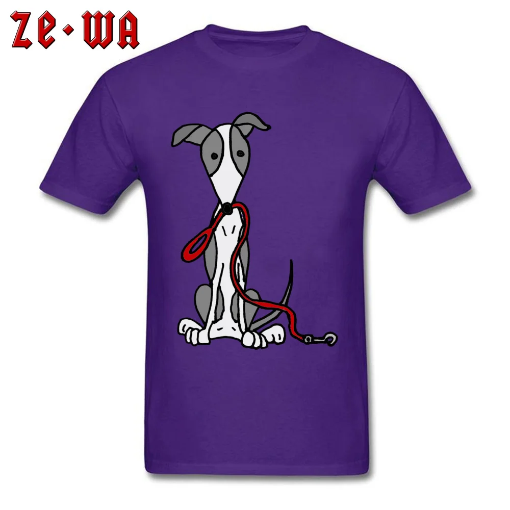 Funny Men's T Shirt Dark Grey T-shirts 100% Cotton Clothes Greyhound Dog With Red Leash Cartoon Tops Tees Summer Fall Tshirt