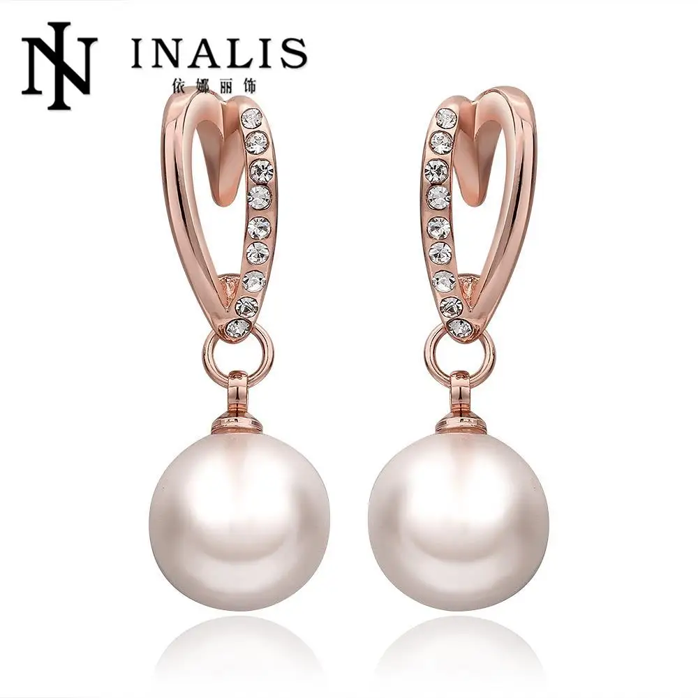 INALIS New Luxury Brand Design Trendy Sweet Fashion Lovely Large Pearl Stud Earrings Ladies Earrings brincos de festa E933