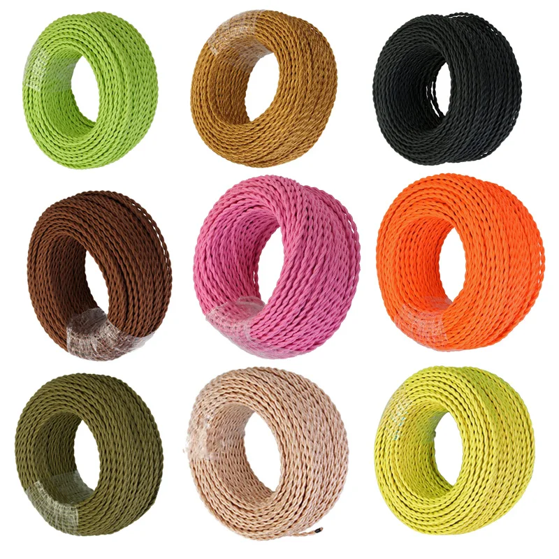 10m Hot Sale 2 Core Electrical Rope Wire Vintage Antique Braided Twisted Fabric Lighting Cable Woven Silk Flexible Cord