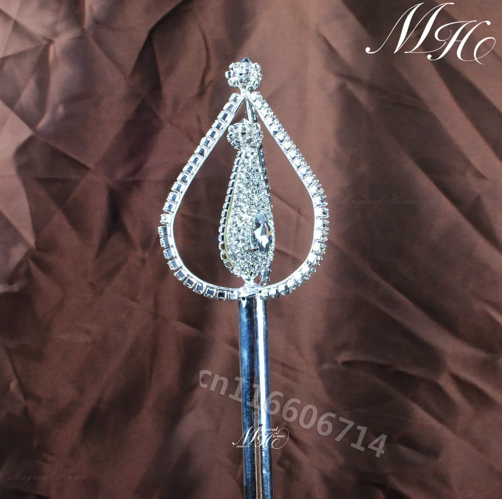 

Queen Pageant Crystal Scepter Wand Handmade Women Sceptre Staff Wedding Prom Party Costumes Accessories Handheld Prop 50cm