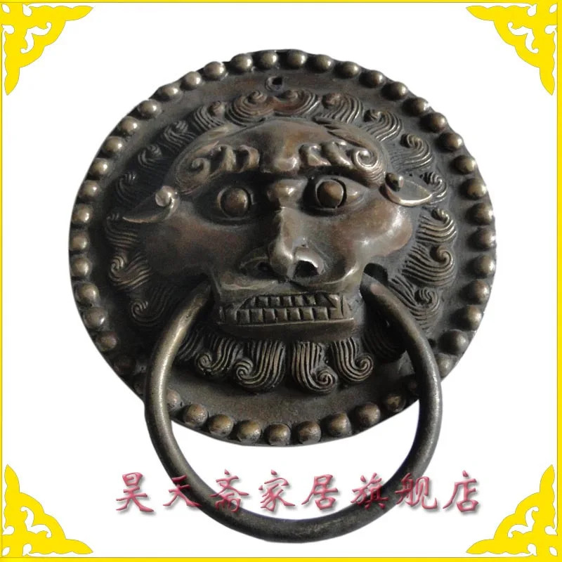 

[Haotian vegetarian] Chinese antique copper fittings copper beast lion head door knocker handle first shop HTA-050